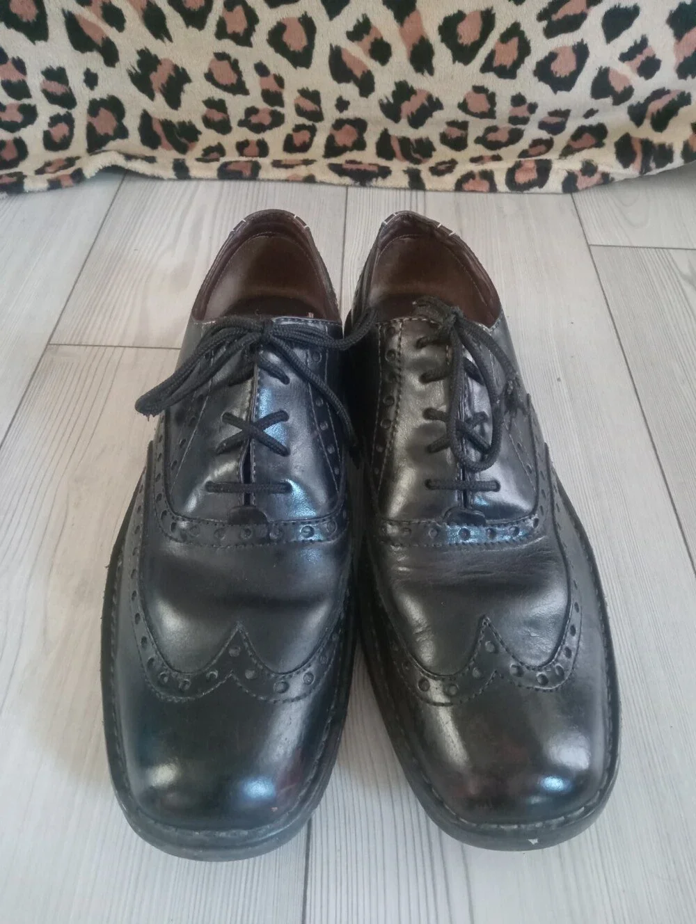 Men's Black Leather Born Oxfords Classic Wingtip Chunky Shoes